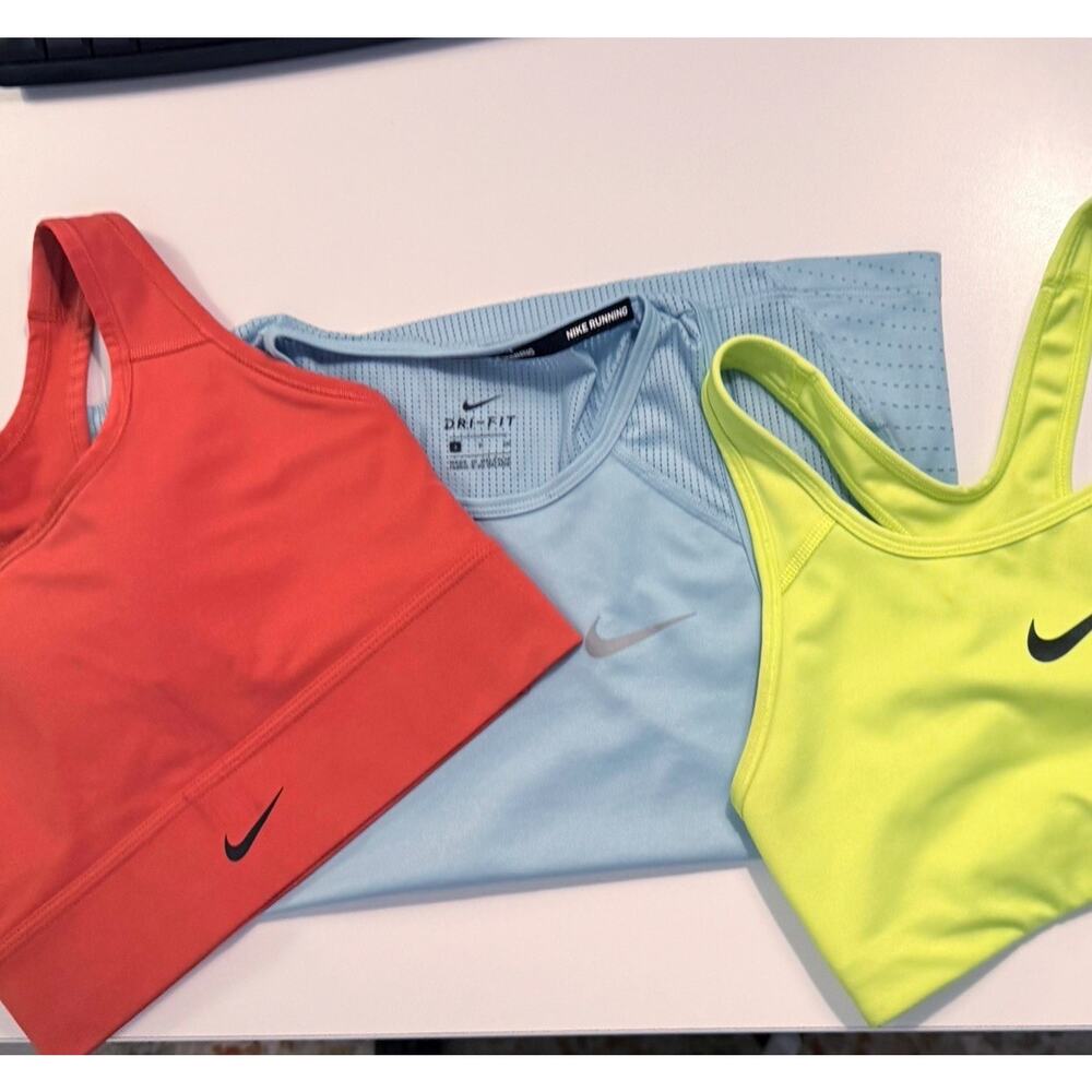 Nike Women’s Small Activewear Lot 3 Pc Sports Bras Running Tank Pink Volt Blue - Picture 2 of 13